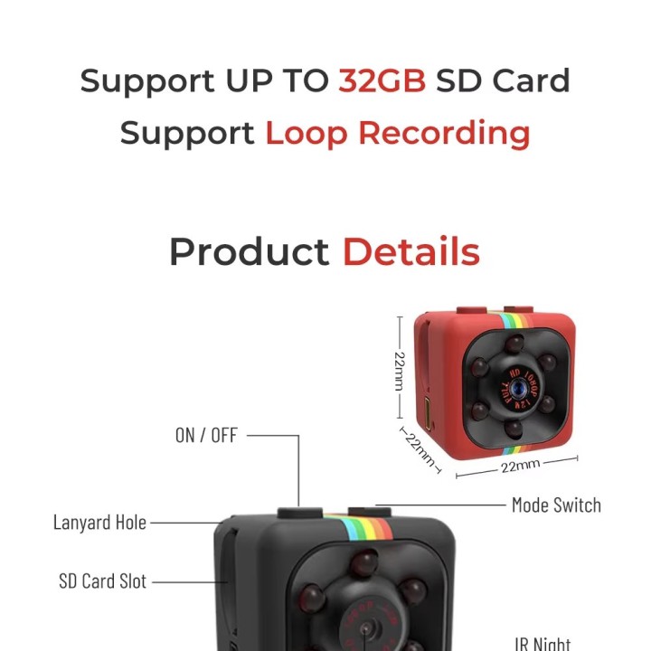 copy of SQ16 1080P HD Telecamera di sicurezza ricaricabile a infrarossi Night Vision sd digital recording