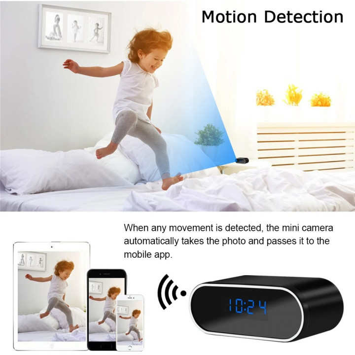 1080P wireless camera clock WIFI rechargeable camcorder night vision motion detection sd