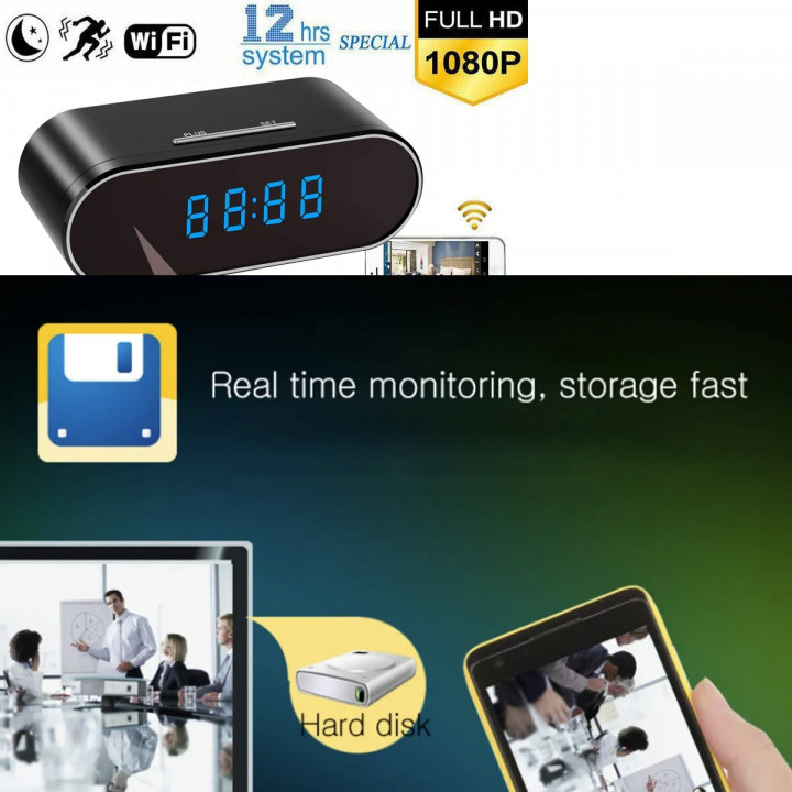 1080P telecamera wireless orologio WIFI videocamera ricaricabile visione notturna motion detection sd