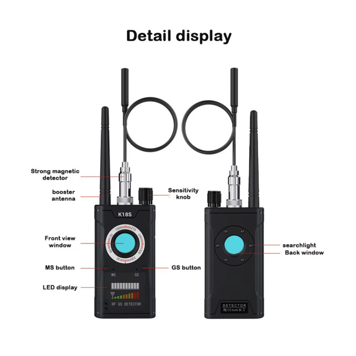 Rilevatore di telecamere nascoste K18S Ricerca audio Segnale GPS RF Micro Spy Tracker