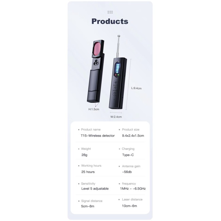 T15 Wireless Camera Detector Infrared Anti-Location Finder Spy Bug GPS Tracker