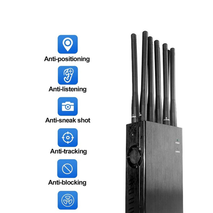 Portable GSM wave jammer 10 antennas blocker 2G 3G 4G 5G WiFi 2.4G 5.8g gps cdma sm dcs vhf uhf