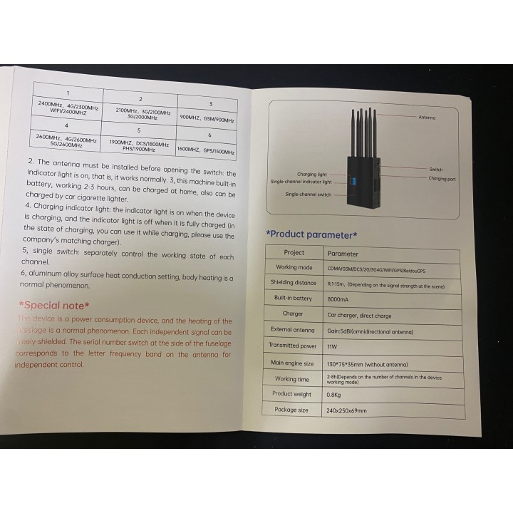 Tragbarer GSM-Wellenstörsender 8 Antennenblocker 2G 3G 4G WiFi 2.4G GPS  cdma dcs/pcs gps lte wimax lojack