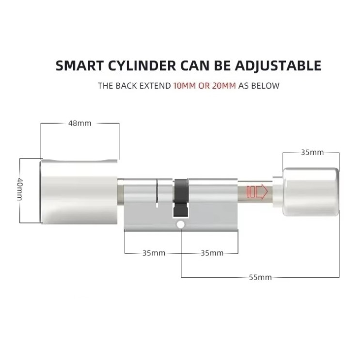 Serrure de porte intelligente gris cylindre tuya wifi bluetooth empreinte digitale 2 tags 13.56mhz