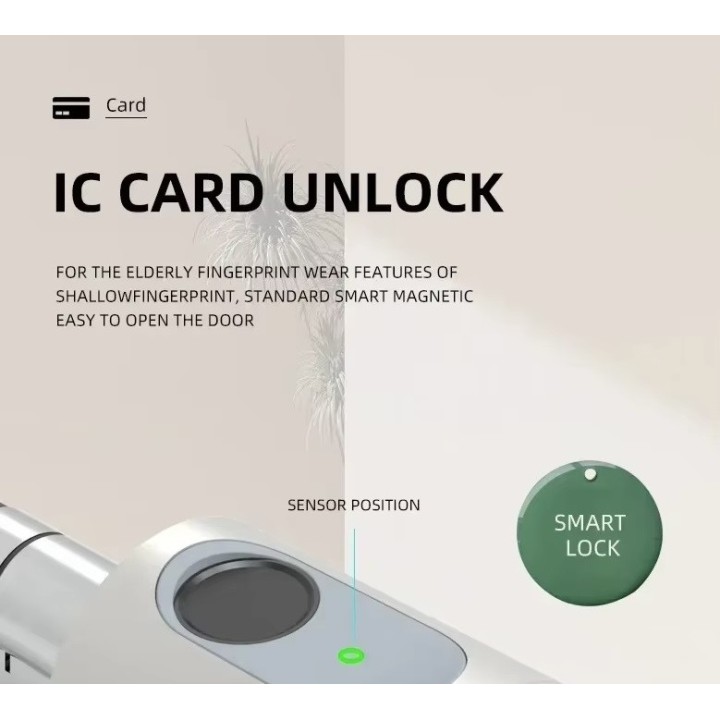 Serrure de porte intelligente gris cylindre tuya wifi bluetooth empreinte digitale 2 tags 13.56mhz