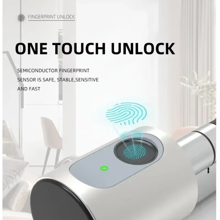 Smart Door Lock Gray Cylinder Tuya Wifi Bluetooth Fingerprint 2 Tags 13.56mhz