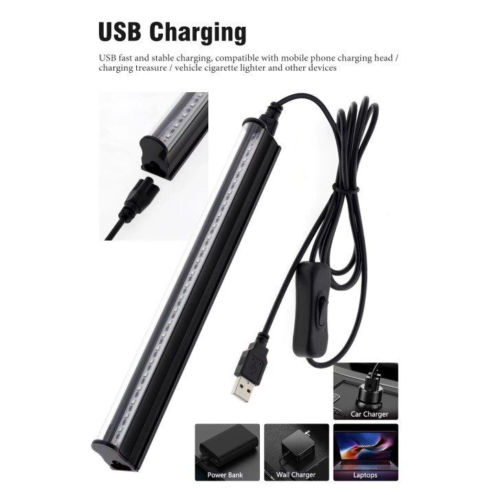 UV-Röhre 24 LED 29cm DC 5V Schwarzlicht 395nm Ultraviolett mit Schalter Partybeleuchtung
