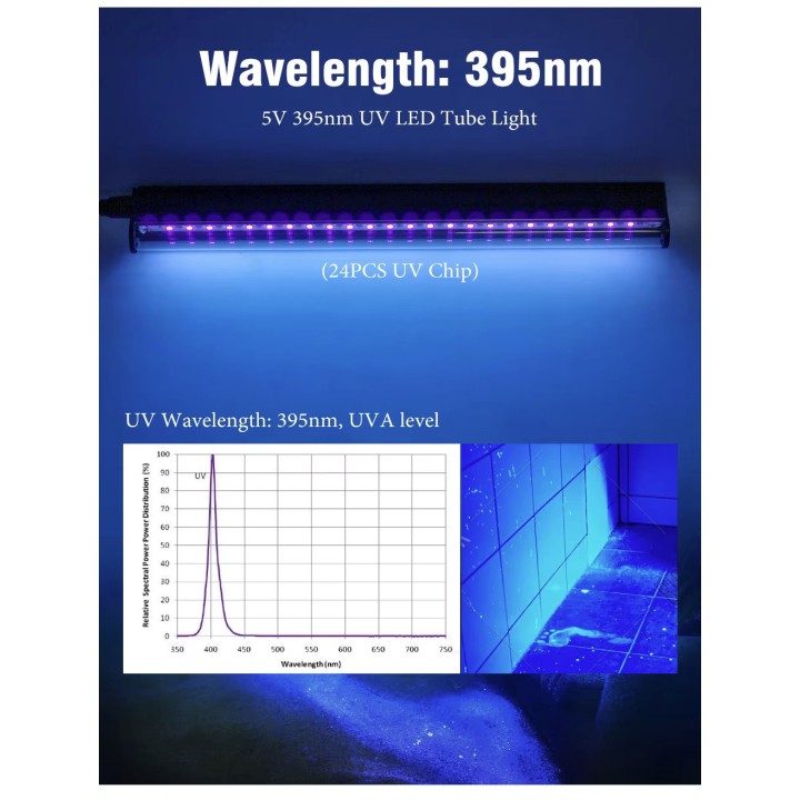 Tubo UV 24 led 29cm DC 5V 220V luce nera 395nm ultravioletta con interruttore illuminazione per feste