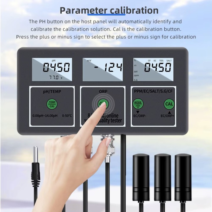 Analizzatore d'acqua digitale PH-218 PH EC TDS Sale ORP CF S.G Temperatura WiFi Controllo remoto 8 in 1