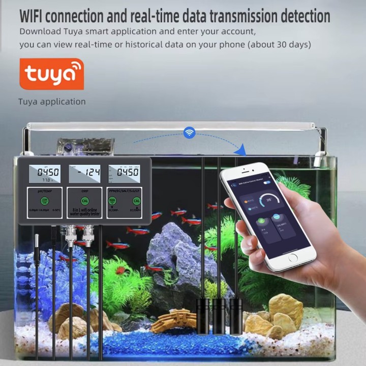 Analizzatore d'acqua digitale PH-218 PH EC TDS Sale ORP CF S.G Temperatura WiFi Controllo remoto 8 in 1