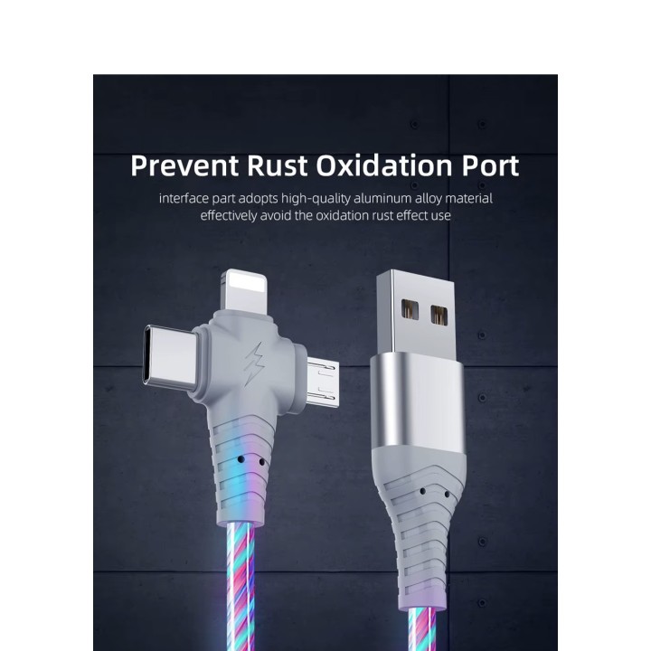 Cavo LED USB luminoso 3 in 1 per smartphone Mini USB Tipo C 8 Pin Cavo di sviluppo