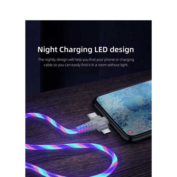 Cavo LED USB luminoso 3 in 1 per smartphone Mini USB Tipo C 8 Pin Cavo di sviluppo