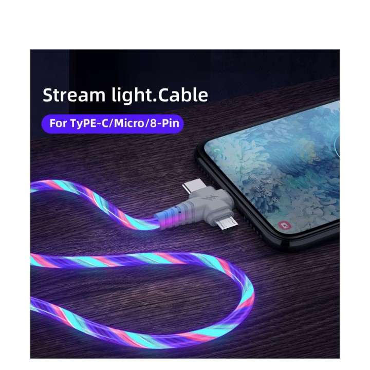Cavo LED USB luminoso 3 in 1 per smartphone Mini USB Tipo C 8 Pin Cavo di sviluppo