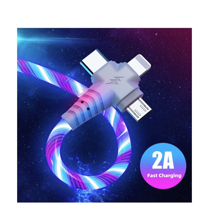 3 in 1 Leuchtendes USB-LED-Kabel für Smartphone Mini USB Typ C 8-poliges Kabel Entwicklung
