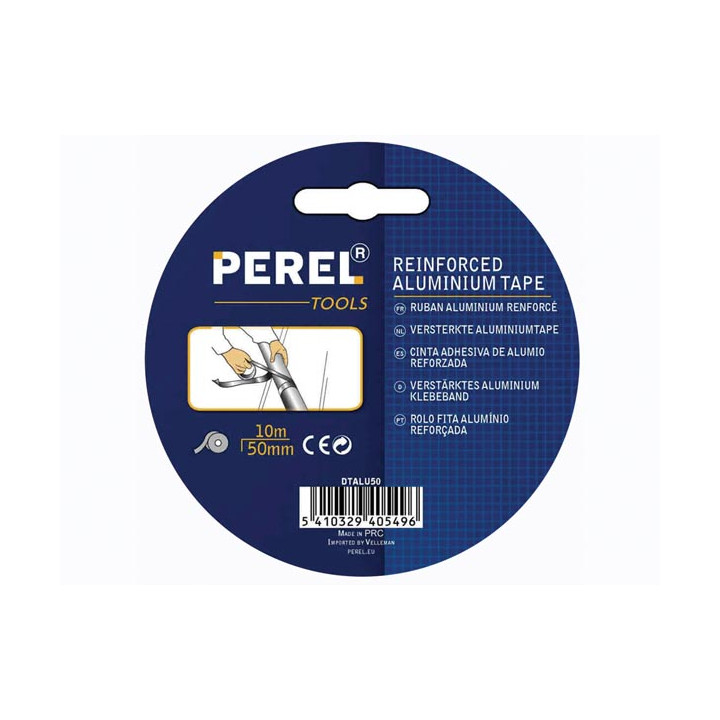 Reinforced aluminium tape 50mm x 10m permanent sealing splicing and masking applications velleman - 1