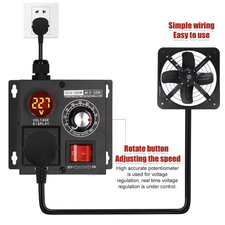 Contrôleur regulateur tension variable gradateur DXTA-5000W 220v 100w 200w 300w 500w 600w 700w 800w