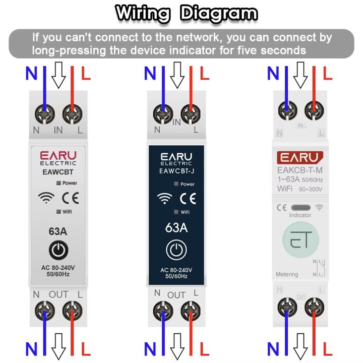 Interruttore automatico monofase neutro fase 63a wifi tuya interruttore connesso EAWCBT timer 220v