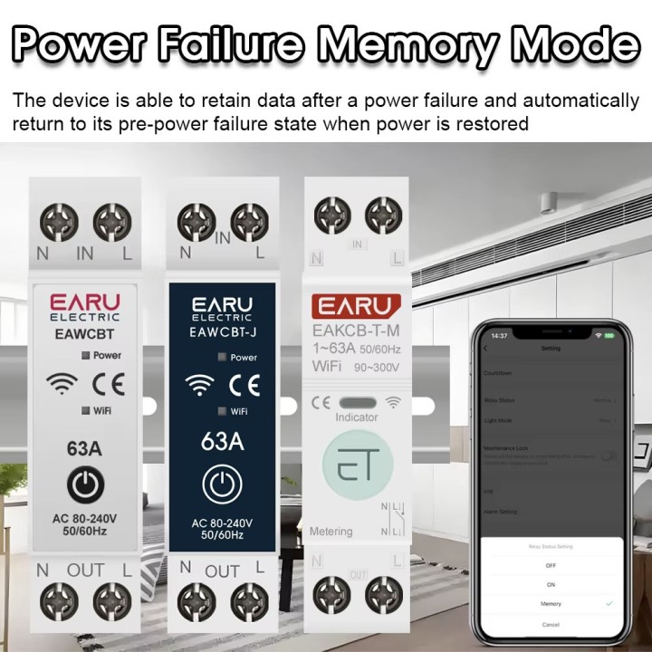 Single phase neutral phase circuit breaker 40a wifi tuya connected switch EAWCBT timer 220v