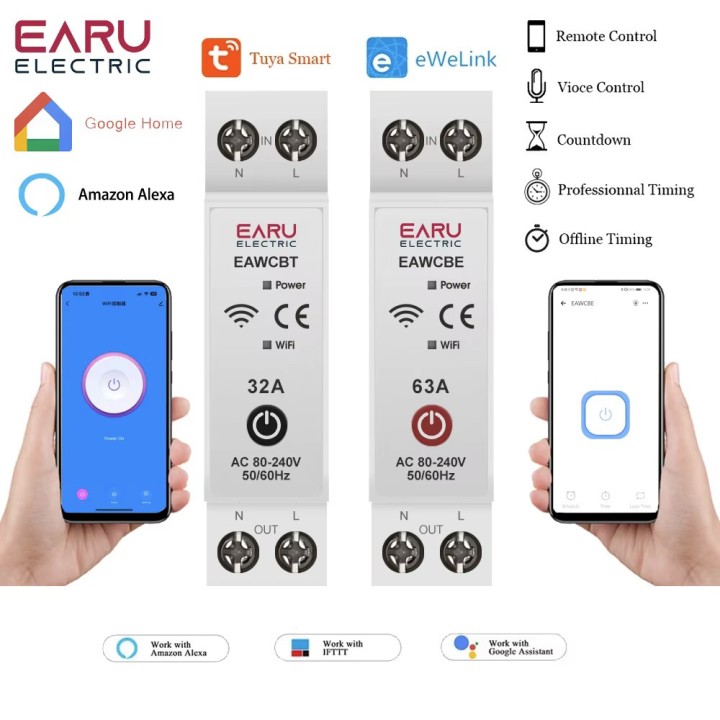 Interruttore automatico monofase neutro fase 32a wifi tuya interruttore connesso EAWCBT timer 220v