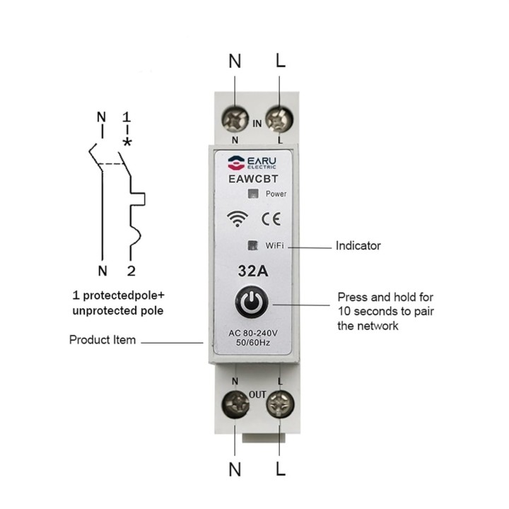 Interruttore automatico monofase neutro fase 32a wifi tuya interruttore connesso EAWCBT timer 220v