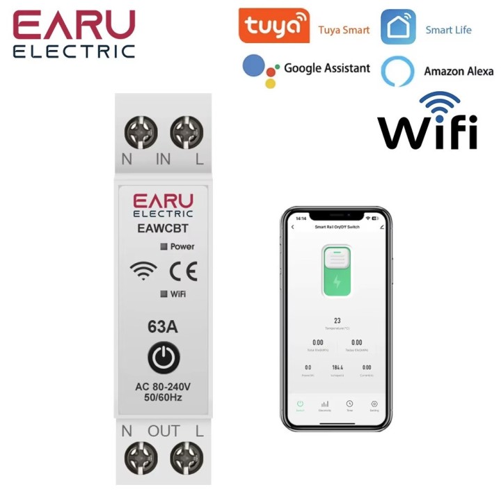 Interruttore automatico monofase neutro fase 6a wifi tuya interruttore connesso EAWCBT timer 220v