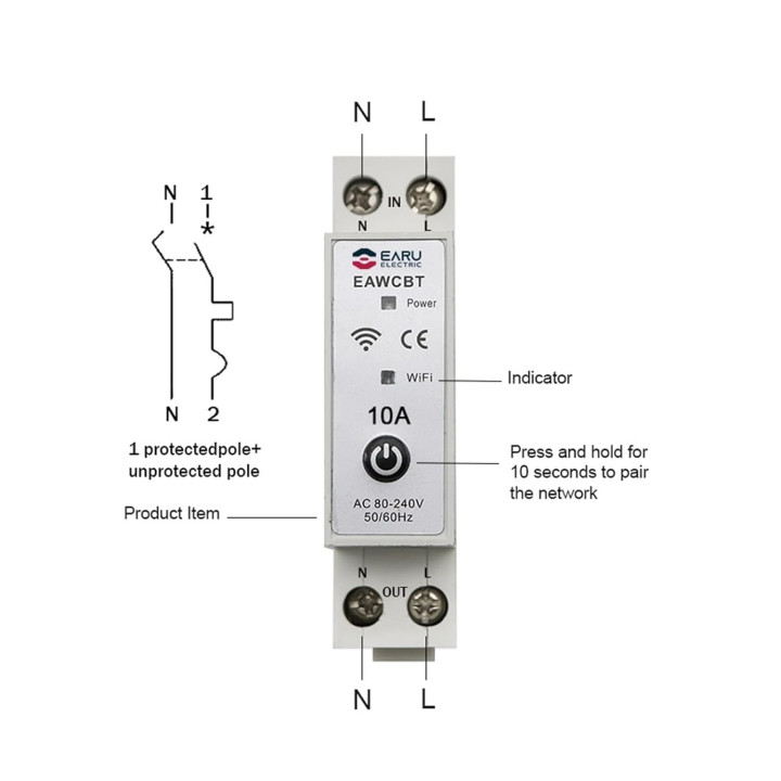 Disjoncteur monophasé phase neutre 6a wifi tuya interrupteur connecté EAWCBT minuterie 220v