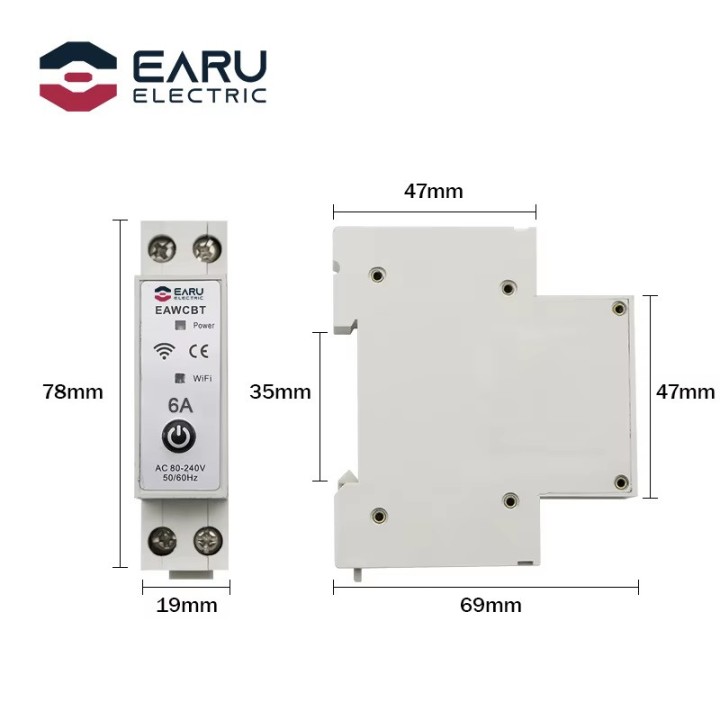 Einphasiger Leistungsschalter mit Neutralleiterphase, 6 A, WLAN, Tuya-verbundener Schalter, EAWCBT-Timer, 220 V