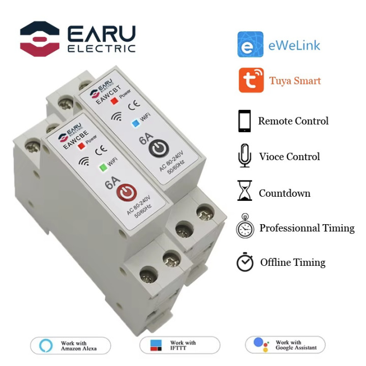 Disyuntor monofásico fase neutra 6a wifi tuya interruptor conectado EAWCBT temporizador 220v