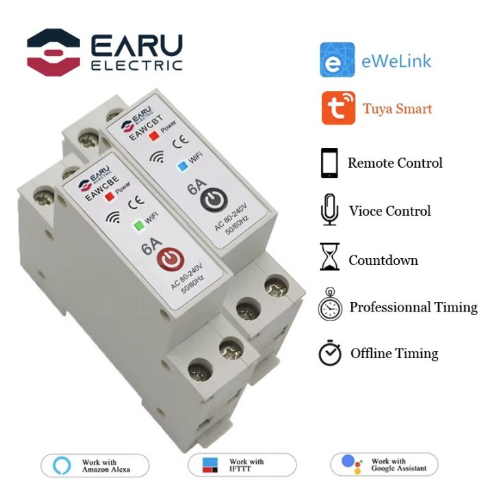 Einphasiger Leistungsschalter mit Neutralleiterphase, 6 A, WLAN, Tuya-verbundener Schalter, EAWCBT-Timer, 220 V