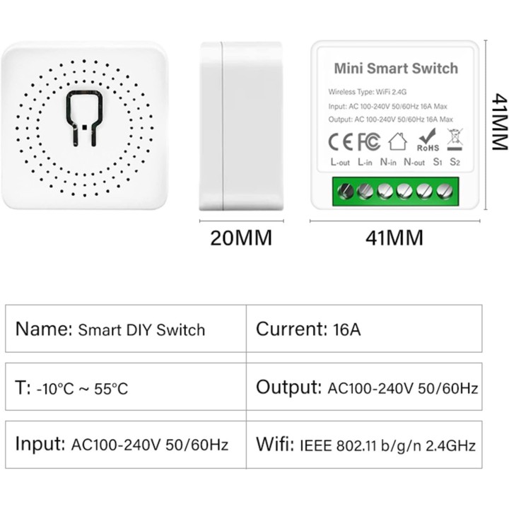 4 Commutateur WiFi 2 ch 16a 220v bricolage pour maison intelligente contrôle bidirectionnel smart life