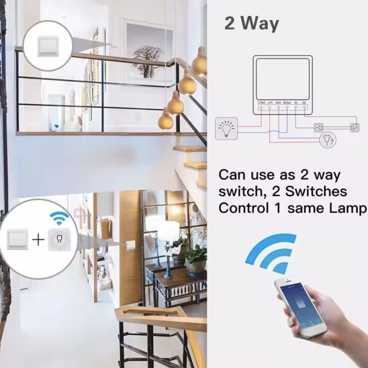 4 Interruptor WiFi DIY de 2 canales, 16 A, 220 V, para hogar inteligente, control bidireccional, Smart Life
