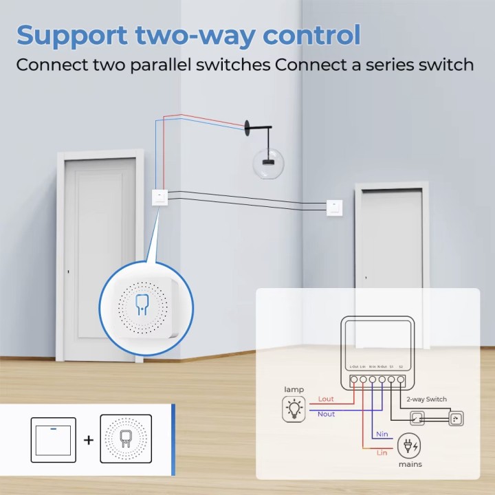 6 Interruptor WiFi DIY de 2 canales, 16 A, 220 V, para hogar inteligente, control bidireccional, Smart Life