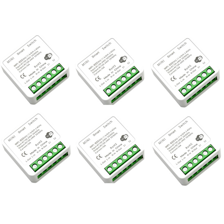 6 Interruptor WiFi DIY de 2 canales, 16 A, 220 V, para hogar inteligente, control bidireccional, Smart Life