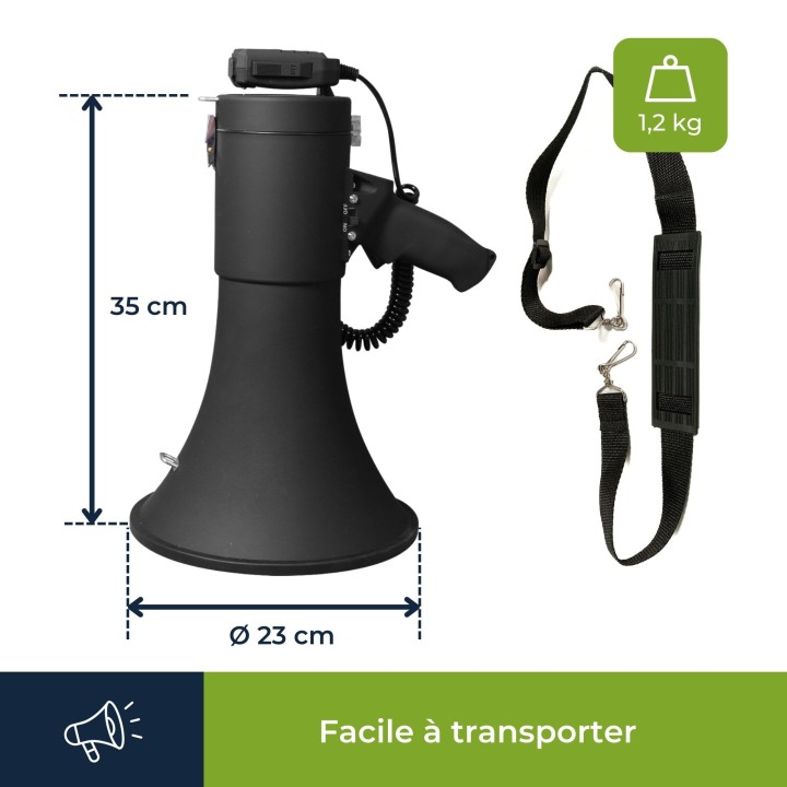 Megaphone 50W sirène intégrée porte voix enregistrement 11 minutes MP66S Bluetooth usb 1200m
