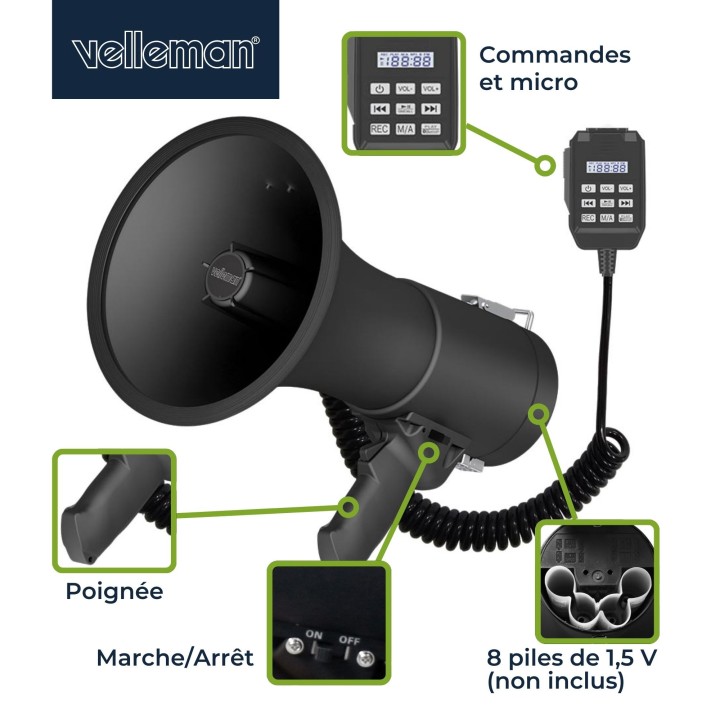 Megaphon 50W eingebaute Sirene Sprachrekorder 11 Minuten MP66S Bluetooth USB 1200m
