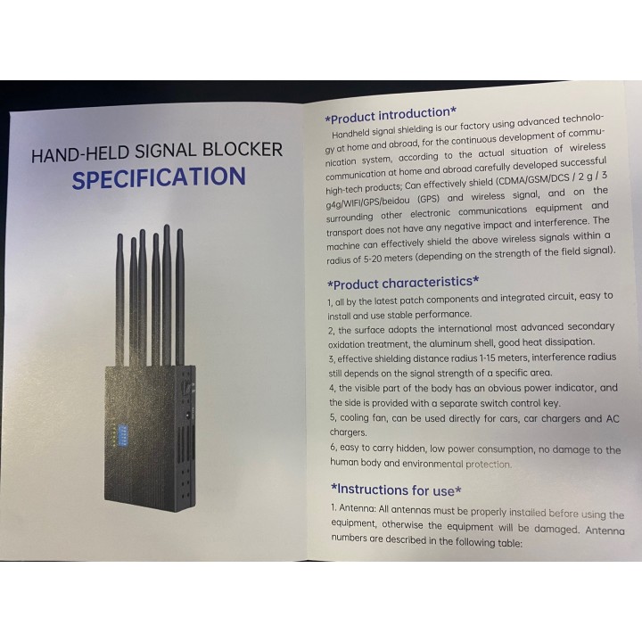 Bloqueador de antenas portátil gsm wave jammer 6 2G 3G 4G WiFi 2400MHz gps 1500MHz 1600MHz dcs/1800MHz phs/1900MHz