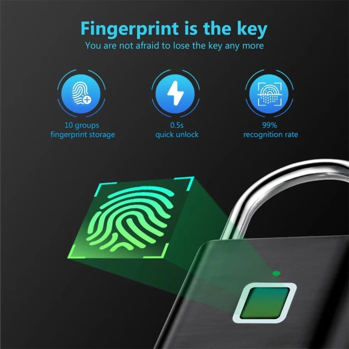Fingerprint Lock Smart Padlock Anti-Theft Portable Waterproof Unlock in 0.2 Seconds
