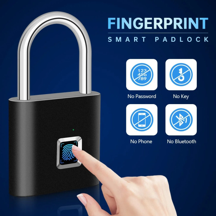 Fingerprint Lock Smart Padlock Anti-Theft Portable Waterproof Unlock in 0.2 Seconds