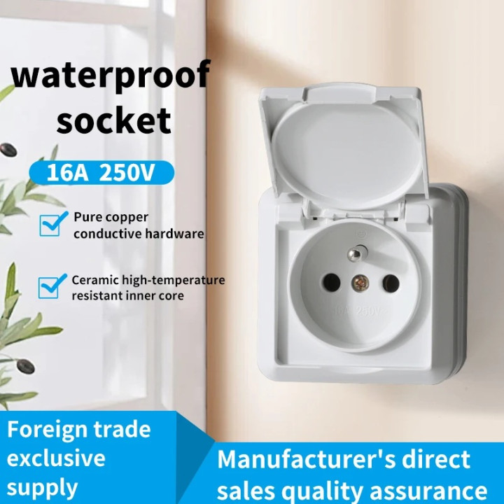 250V 10A 16A European Standard French Dustproof External Wall Socket Flame Retardant ABS Cover