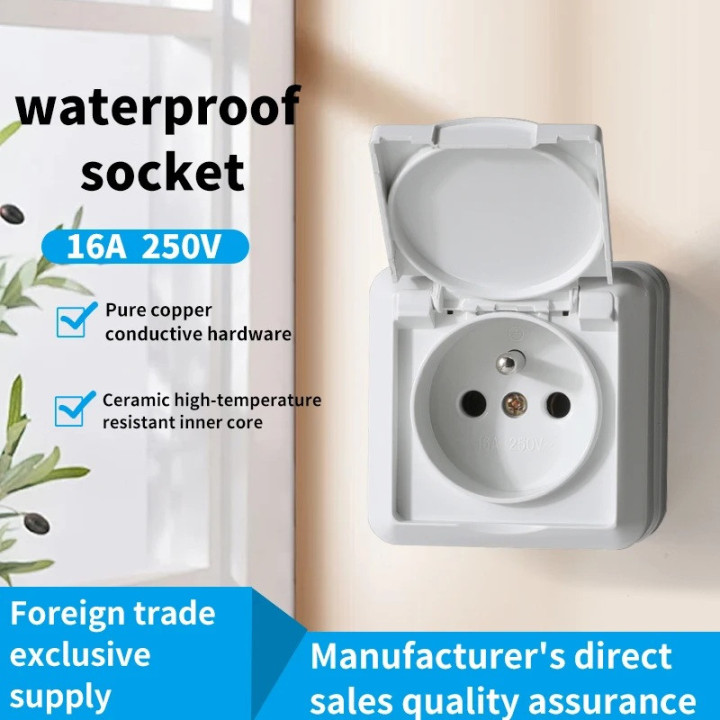 Toma de corriente externa de pared, 250 V, 10 A, 16 A, estándar europeo, a prueba de polvo, con cubierta de ABS ignífuga.