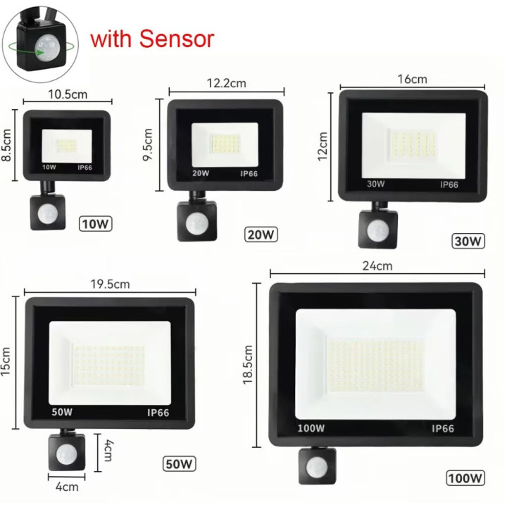 Foco proyector led con sensor pir hq