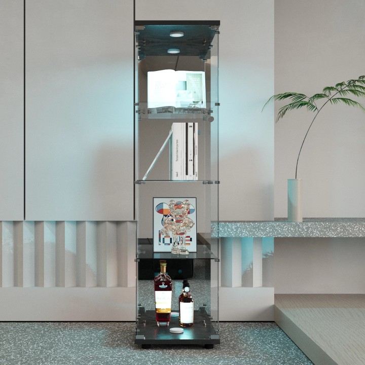 Glaswandvitrine 164x36x36cm 3 Böden LED Beleuchtung Laden Messe Ausstellung Lounge