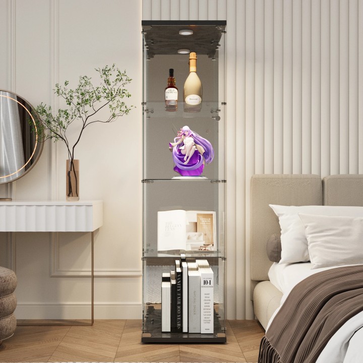 Glass wall display case 164x36x36cm 3 shelves LED lighting store fair exhibition lounge