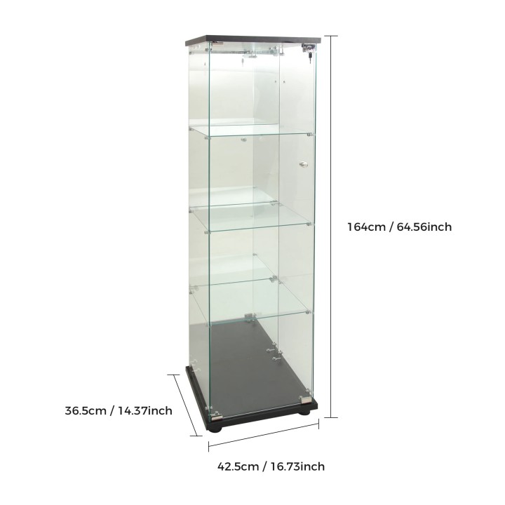 Vetrina da parete in vetro 164x36x36cm 3 ripiani illuminazione LED negozio fiera espositiva lounge