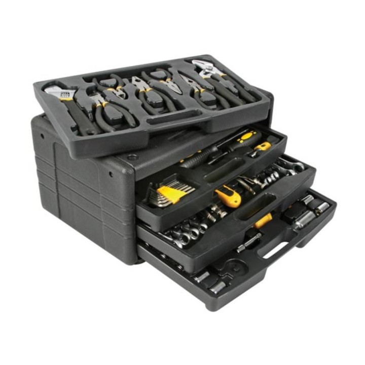 Caisse à outils remplie 99 pièces HST0099 avec contenu avec 4 plateaux amovible