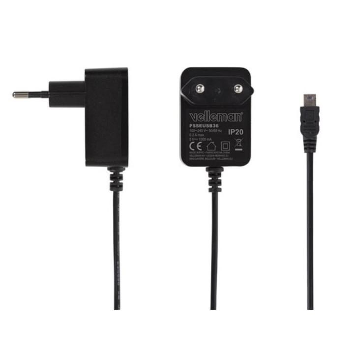 220V Mini-USB Charger 5V 1A Universal Input 100-240 VAC, 1.5M Long Cable PSS6EUSB36