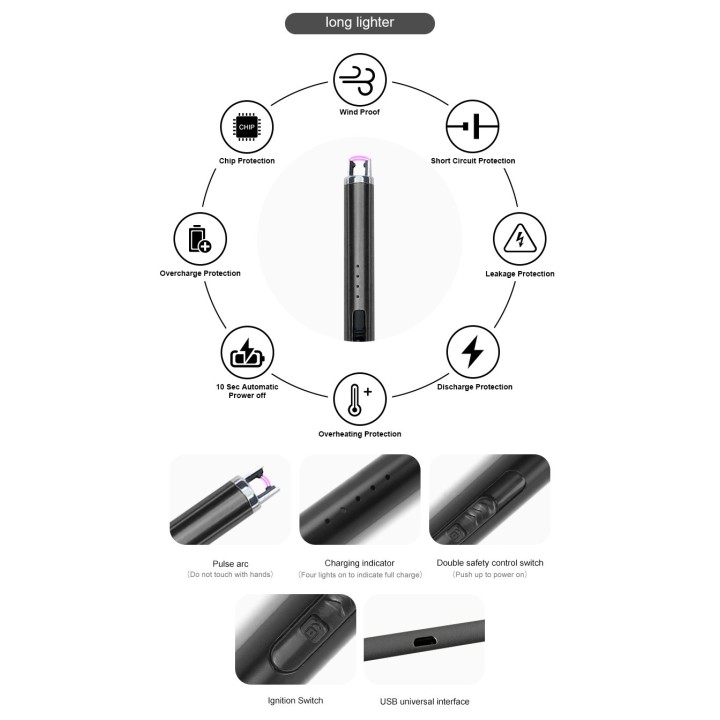 Encendedor de arco láser de plasma recargable USB tipo C, sin gas, sin llama, resistente al viento, TW-906