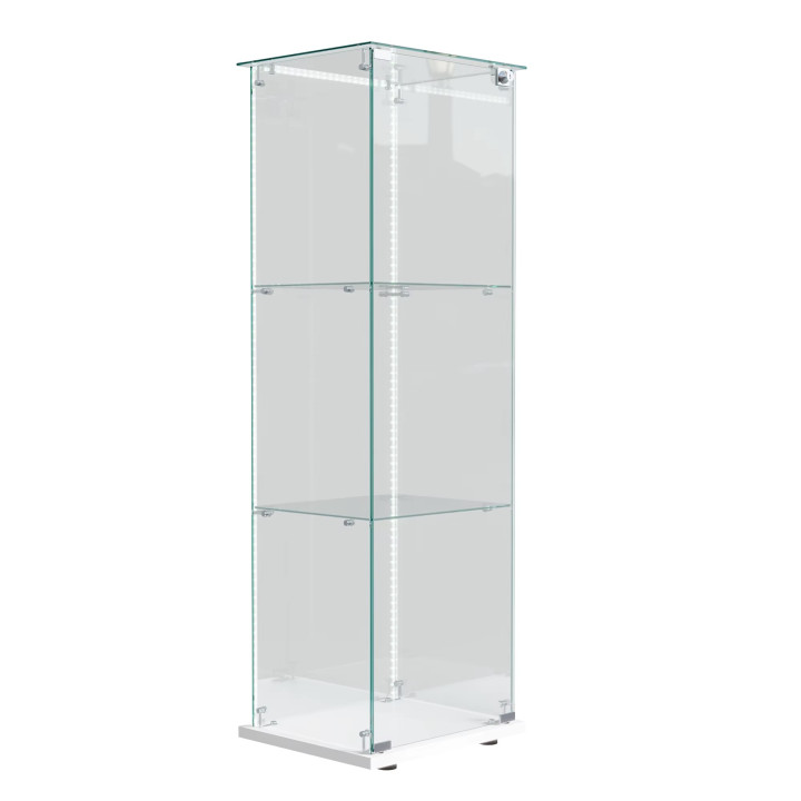 Vetrina da parete in vetro 123,3×39,8×35 cm, 2 ripiani, illuminazione a LED per negozi, fiere, esposizioni