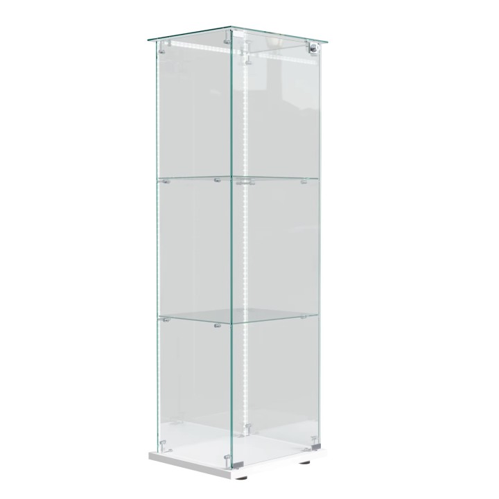 Vitrina de pared de cristal de 123,3 × 39,8 × 35 cm, 2 estantes, iluminación LED para tiendas, ferias y exposiciones