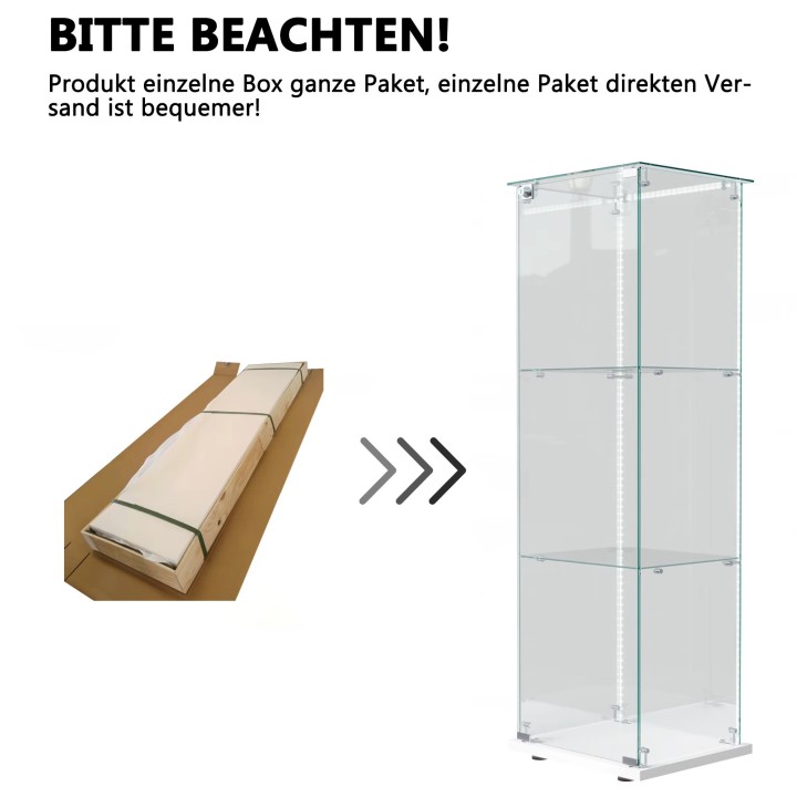 Glass Wall Display Case 123.3×39.8×35cm 2 Shelves LED Lighting for Stores, Trade Shows, Exhibitions